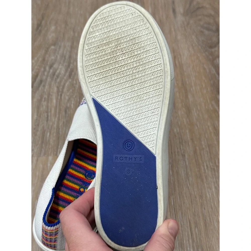 Rothys Kids Slip On Sneaker Bright White Rainbow Stripe Size 3